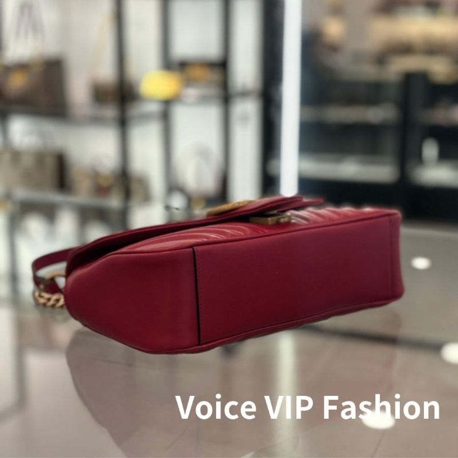 🎁當季特價🎁Gucci 443497 GG Marmont 小款 26公分衍縫包 紅色-1