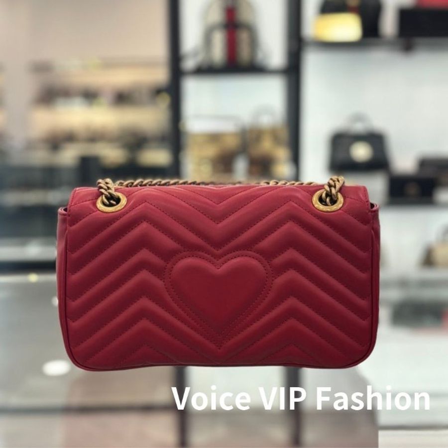 🎁當季特價🎁Gucci 443497 GG Marmont 小款 26公分衍縫包 紅色-2
