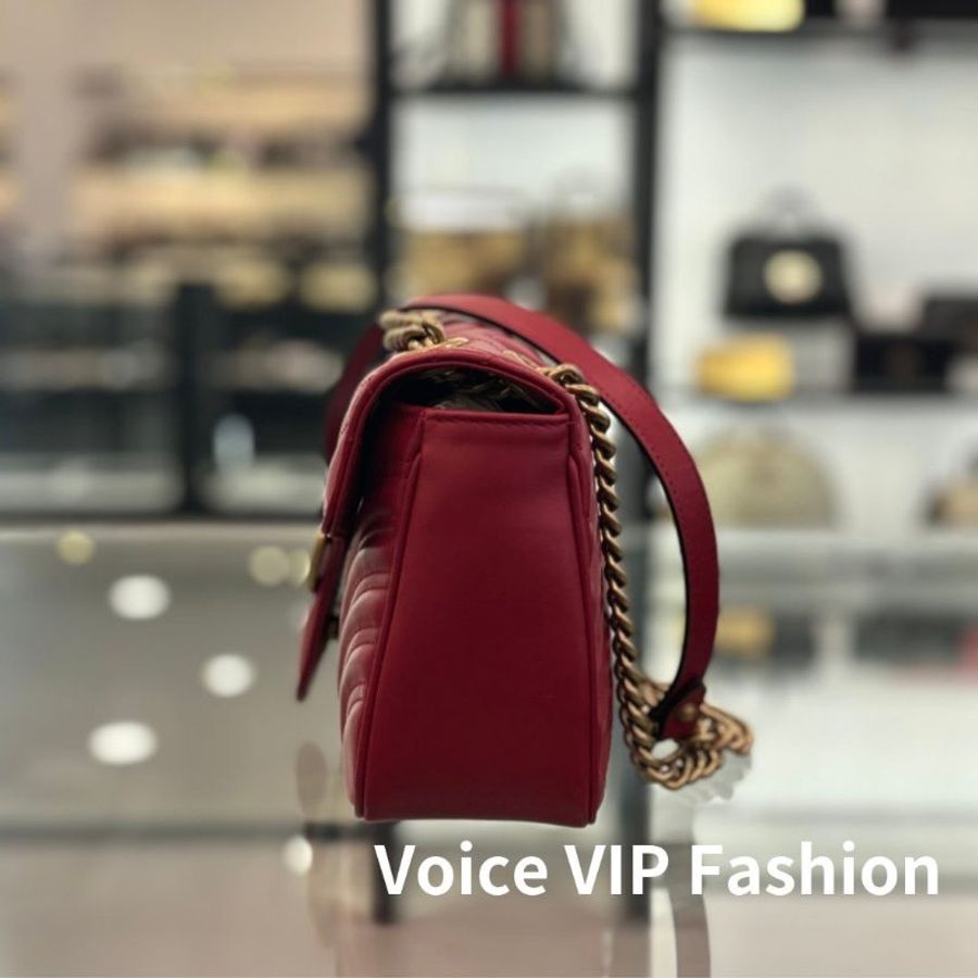🎁當季特價🎁Gucci 443497 GG Marmont 小款 26公分衍縫包 紅色-3