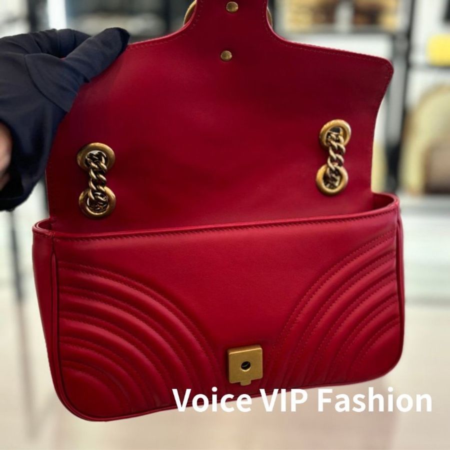 🎁當季特價🎁Gucci 443497 GG Marmont 小款 26公分衍縫包 紅色-5