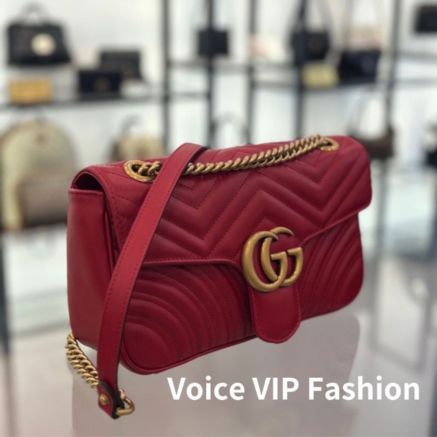 🎁當季特價🎁Gucci 443497 GG Marmont 小款 26公分衍縫包 紅色-6