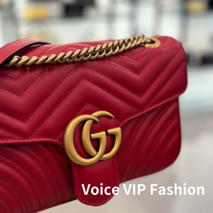 🎁當季特價🎁Gucci 443497 GG Marmont 小款 26公分衍縫包 紅色-7