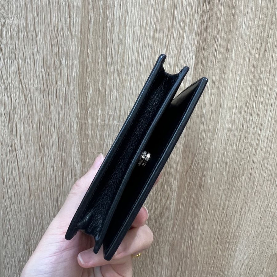 Dior 黑牛皮銀釦2卡卡包-3