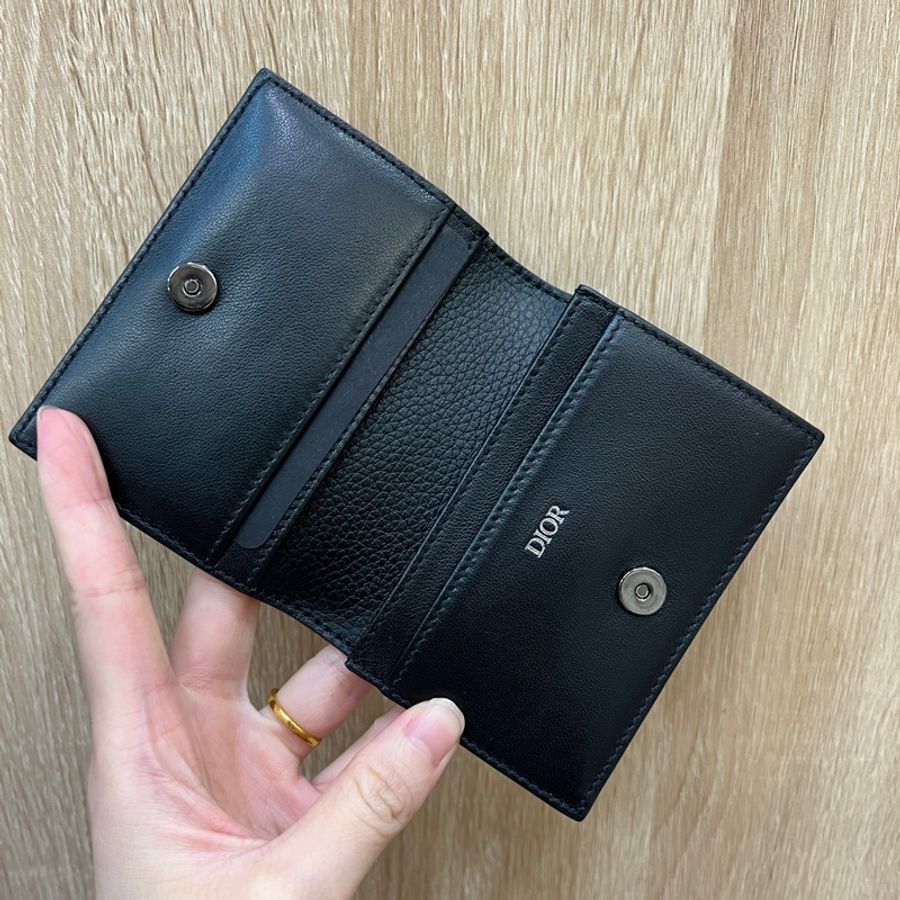 Dior 黑牛皮銀釦2卡卡包-4