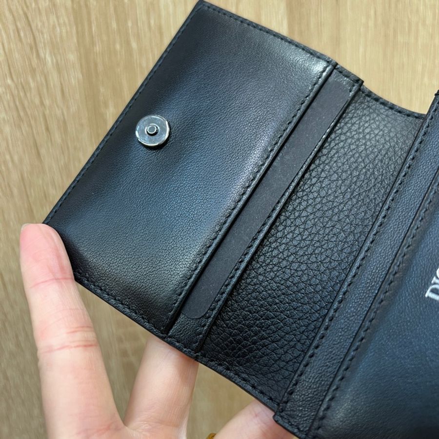 Dior 黑牛皮銀釦2卡卡包-5