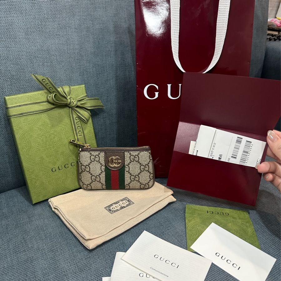GUCCI 古馳 經典Ophidia GG印花帆布牛皮飾邊拉鍊鑰匙/零錢包(烏木色671722-96IW-8745)-20