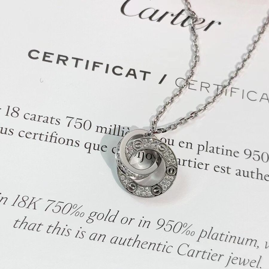 Cartier卡地亞雙環圓餅白金滿鑽項鍊,2022購入-6