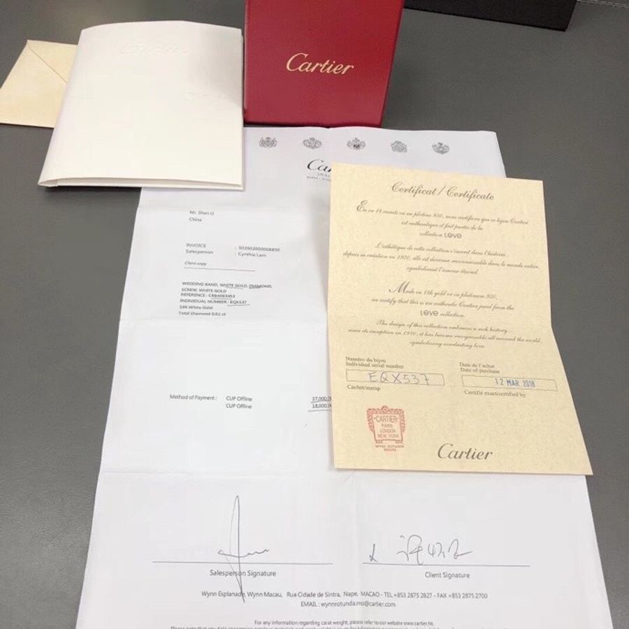 Cartier卡地亞Love寬版白金滿鑽戒指53 號,2018購入-8