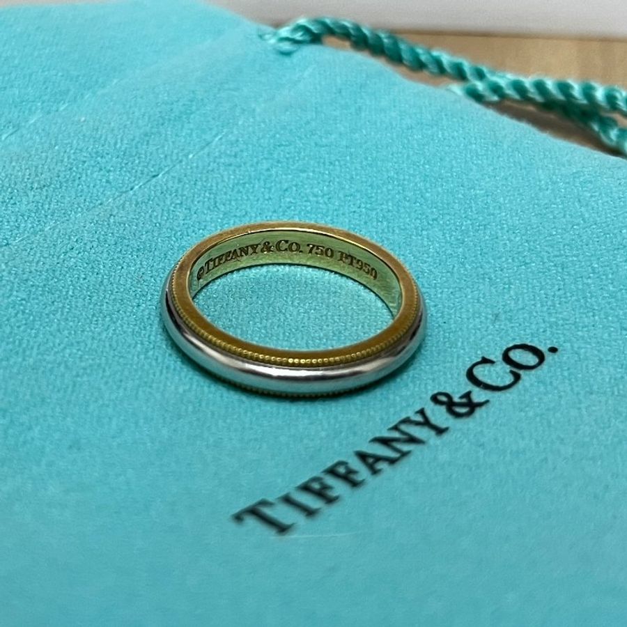Tiffany Together Milgrain 紋邊戒指鉑金及18K黃金-3mm/RG5-4