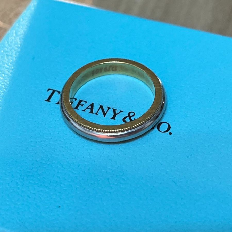 Tiffany Together Milgrain 紋邊戒指鉑金及18K黃金-3mm/RG5-6