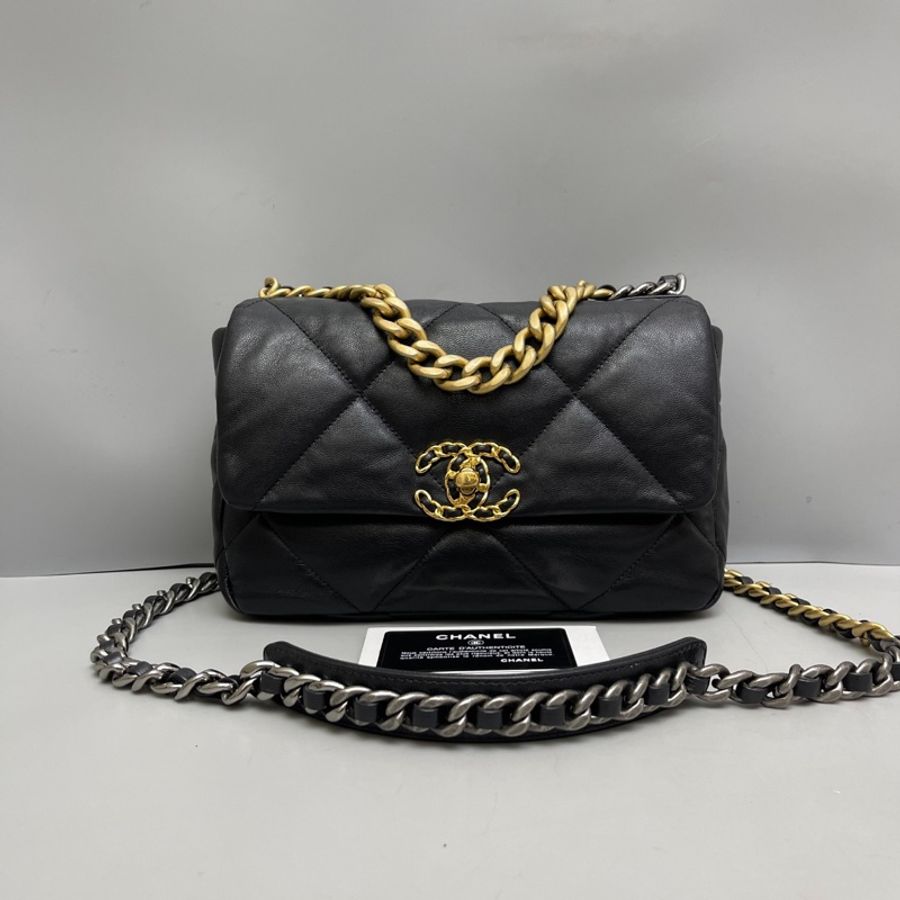 Chanel香奈兒19Bag小號黑金全皮單肩斜挎包-0