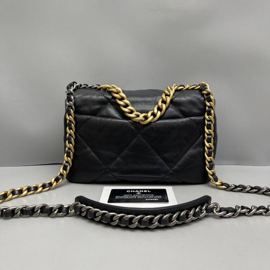 Chanel香奈兒19Bag小號黑金全皮單肩斜挎包-1