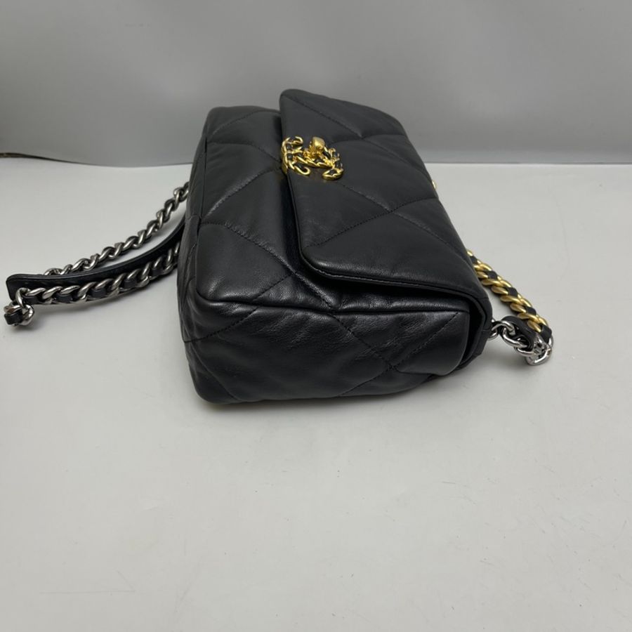 Chanel香奈兒19Bag小號黑金全皮單肩斜挎包-5