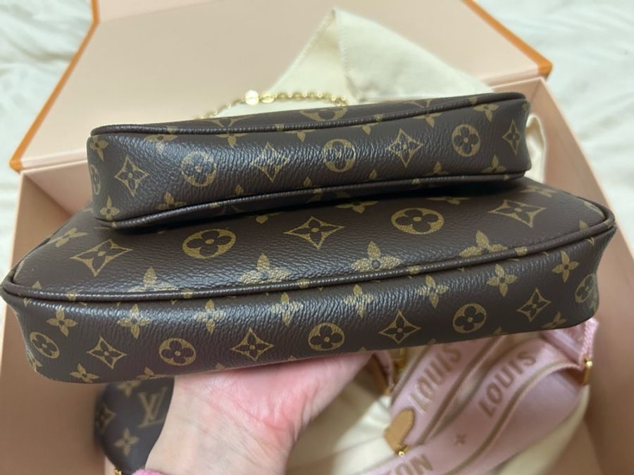LV Louis Vuitton 路易威登 M44813 限量MULTI POCHETTE ACCESSOIRES系列寬背帶五合一斜背包(粉色)-13