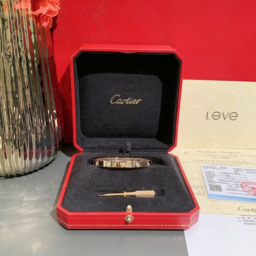 Cartier卡地亞Love系列十鑽玫瑰金16號手鐲-0