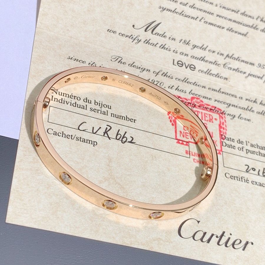 Cartier卡地亞Love系列十鑽玫瑰金16號手鐲-2