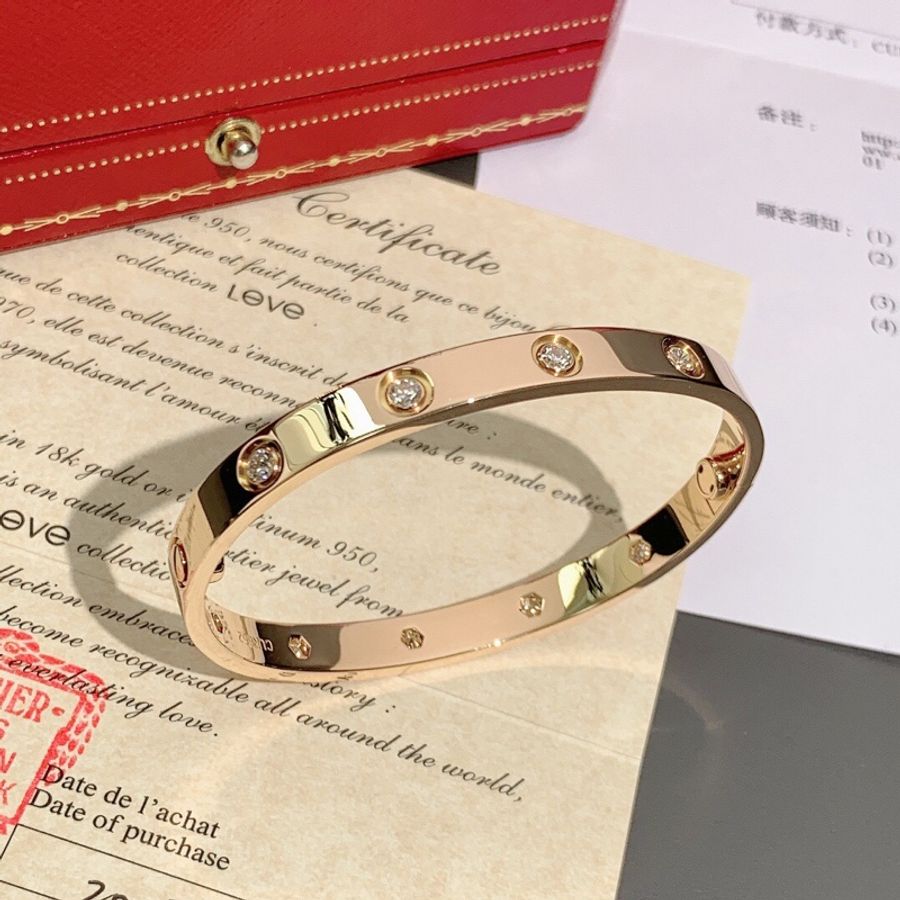 Cartier卡地亞Love系列十鑽玫瑰金16號手鐲-3