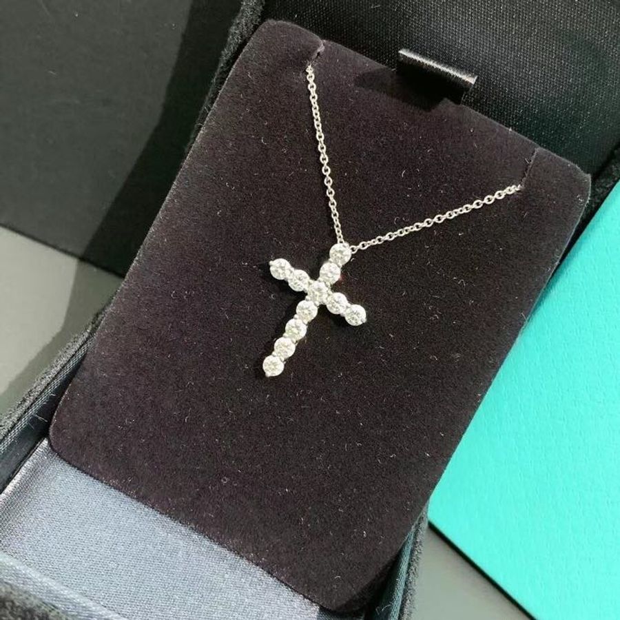Tiffany十字架中白金滿鑽項鍊-10