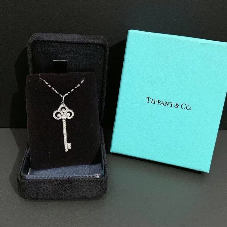 Tiffany蒂芙尼鴛尾花白金滿鑽項鍊中號-0