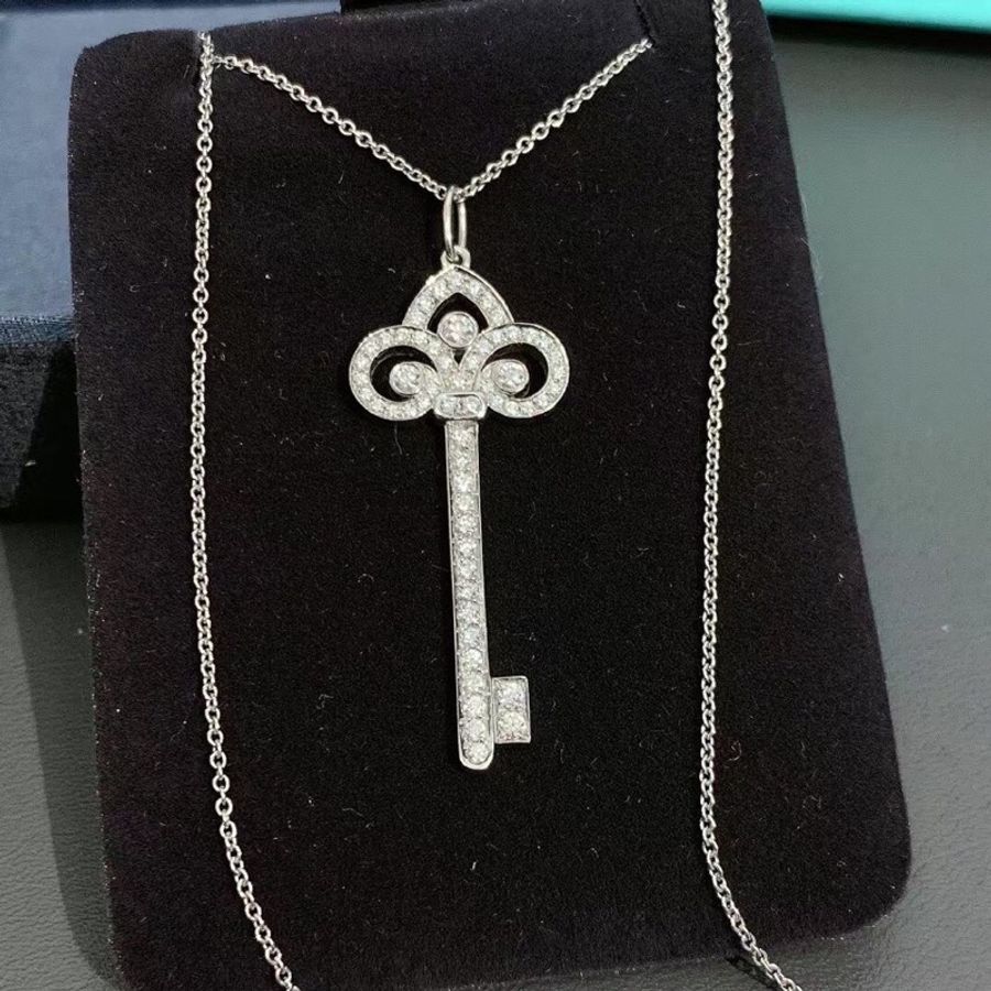 Tiffany蒂芙尼鴛尾花白金滿鑽項鍊中號-2