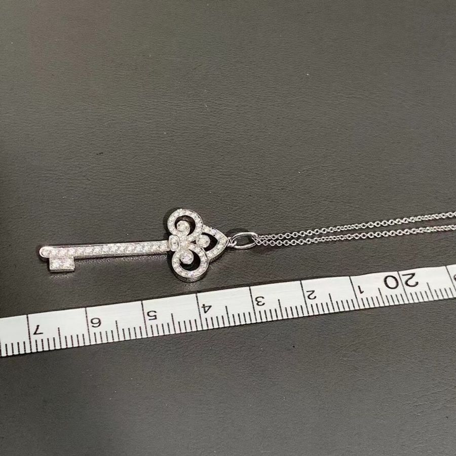 Tiffany蒂芙尼鴛尾花白金滿鑽項鍊中號-4