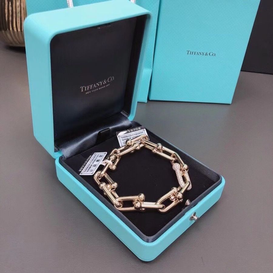 Tiffany蒂芙尼18k黃金鑲鑽Hardwear大號鏈環手鍊,男女皆可 上手超大氣,扣環可調節-3