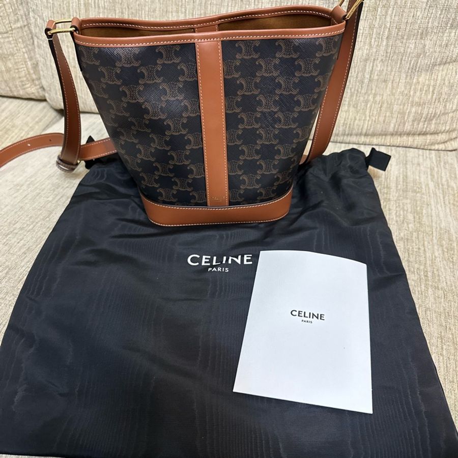 Celine BUCKET標誌印花牛皮革小號手袋-0