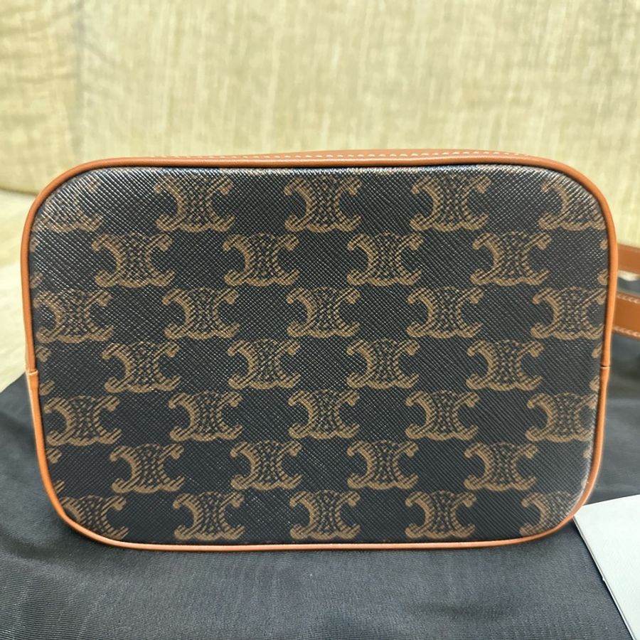 Celine BUCKET標誌印花牛皮革小號手袋-4