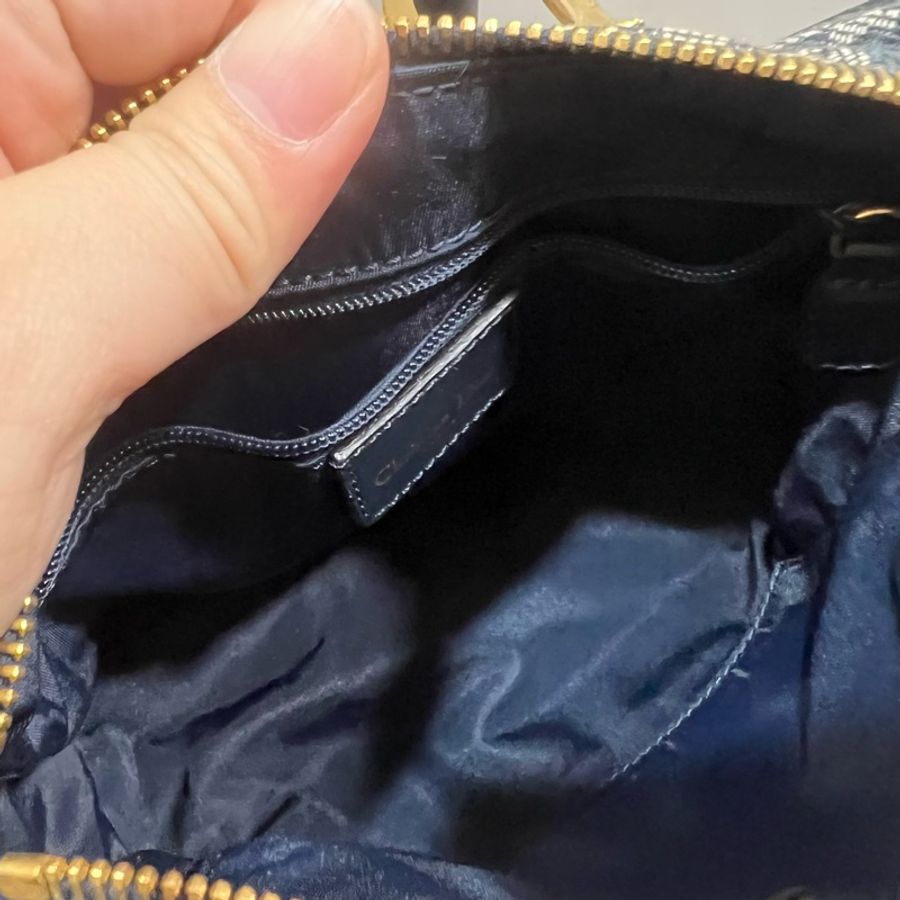 Dior 經典老花 波士頓包 20 藍 金釦-7