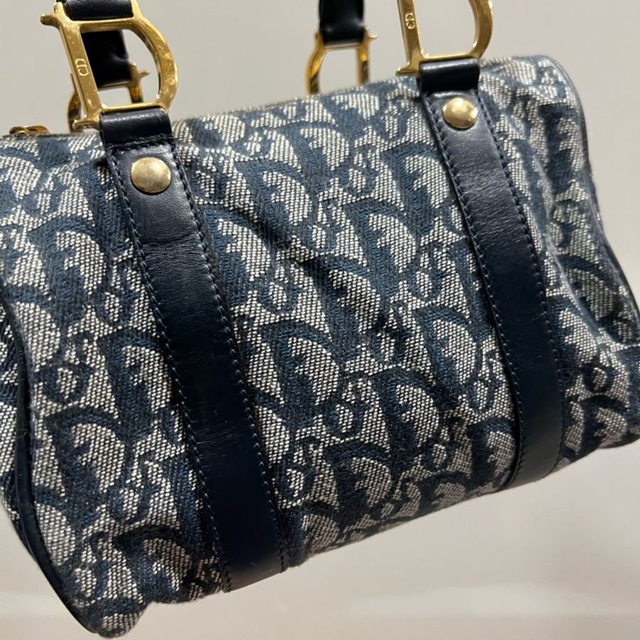 Dior 經典老花 波士頓包 20 藍 金釦-19