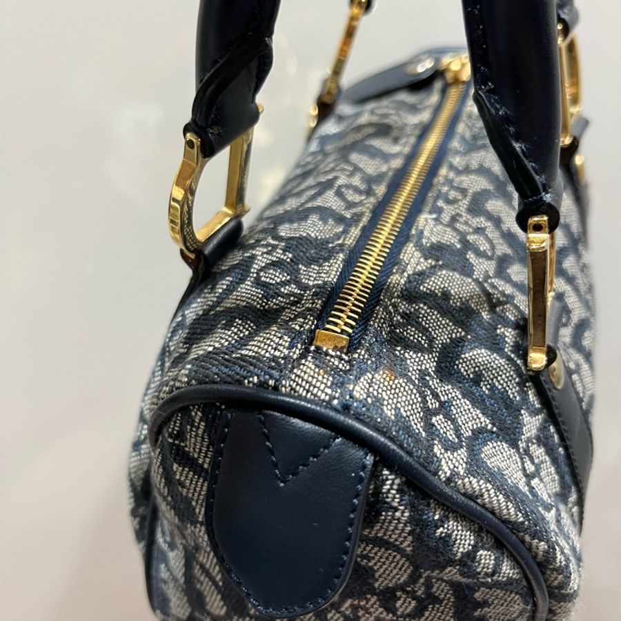 Dior 經典老花 波士頓包 20 藍 金釦-21