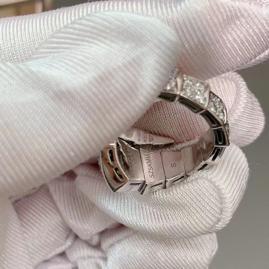 bvlgari 寶格麗Serpenti Viper系列蛇頭戒指白金滿鑽s碼 2021購入-5