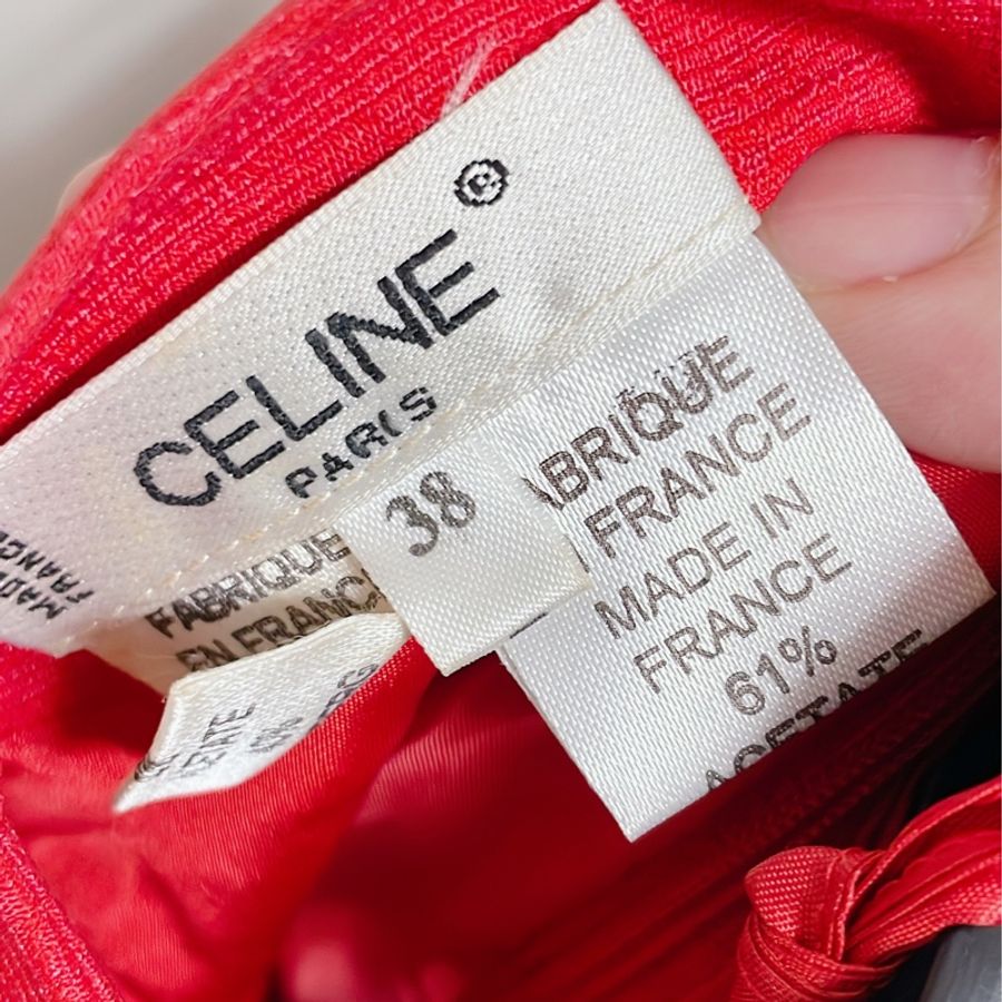 CELINE PARIS-短款斜肩紅色連身洋裝38號-3