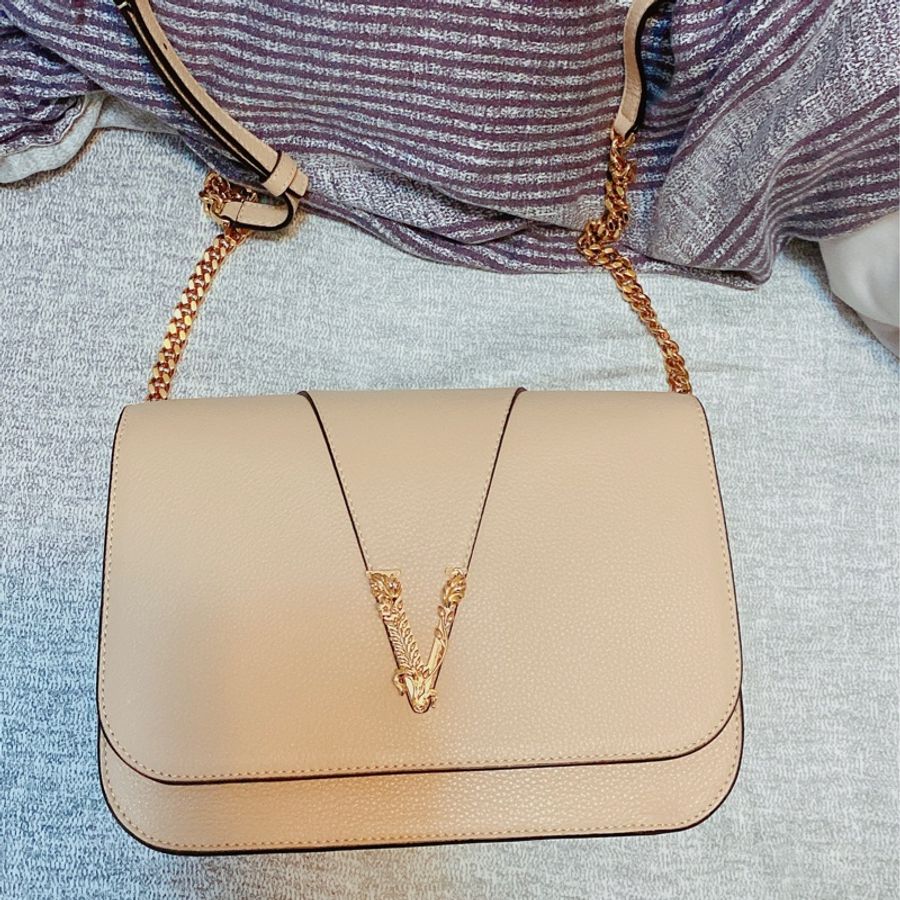 Grained Calfskin Virtus Shoulder Bag Beige-2