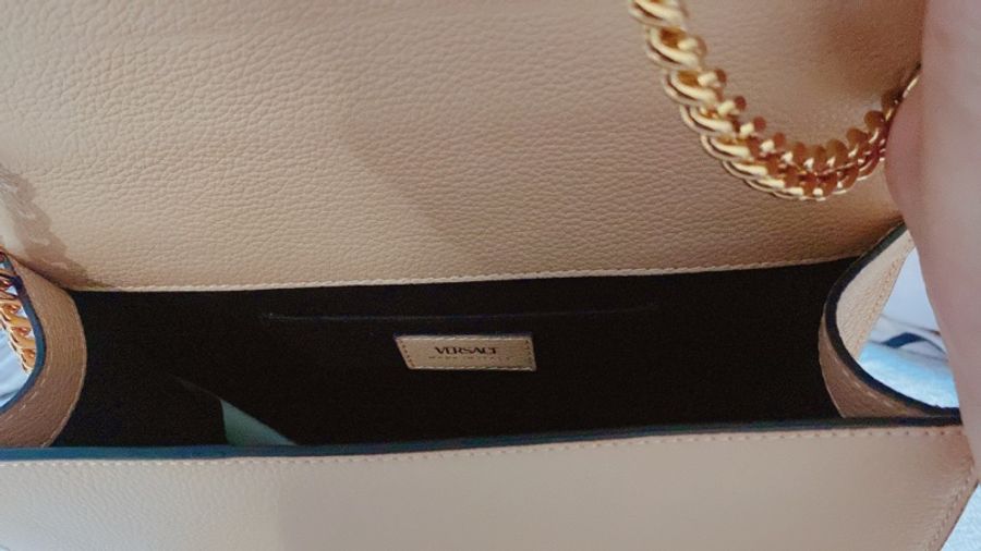Grained Calfskin Virtus Shoulder Bag Beige-4