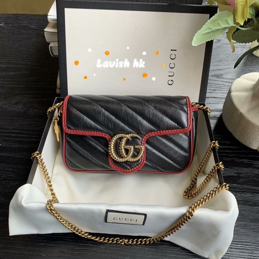 Gucci mini紅黑拼色 金標-0