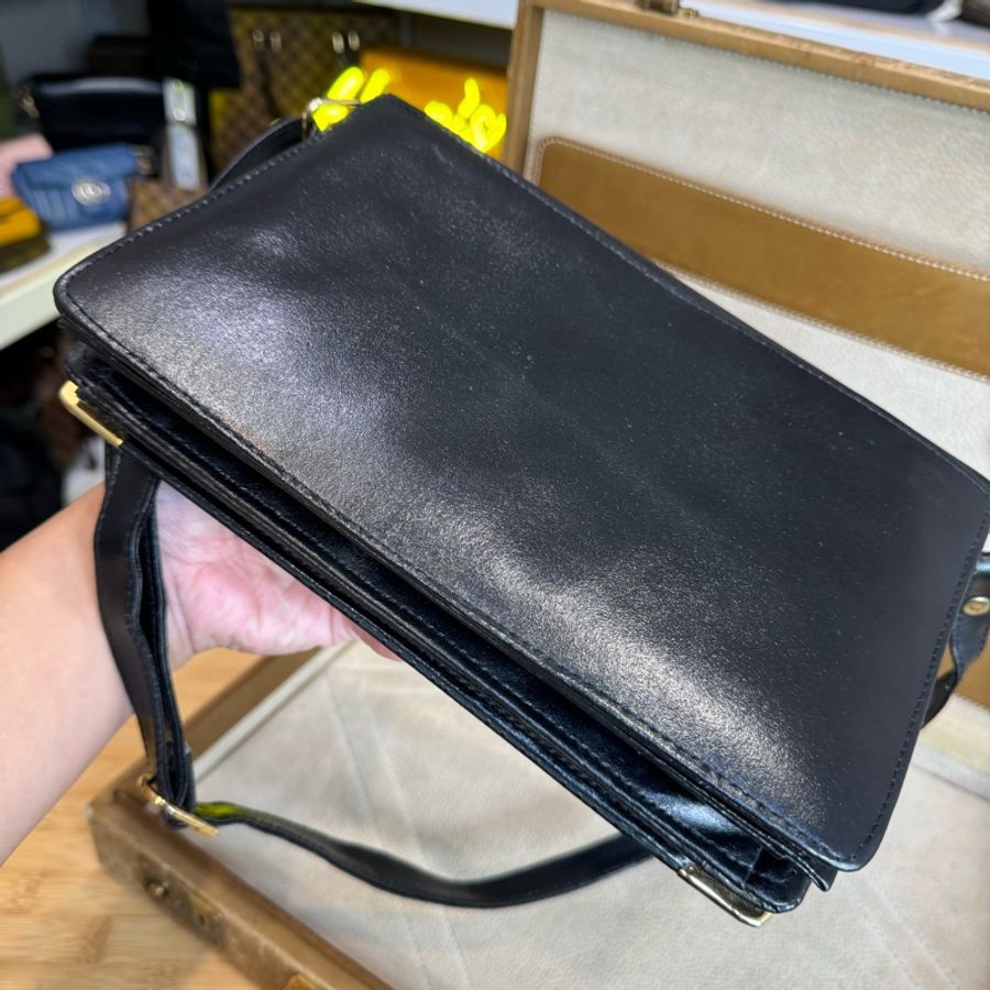 降‼️Saint Laurent (YSL) 老花古董黑色相機翻蓋包/肩背斜背🗝️復古再現-9