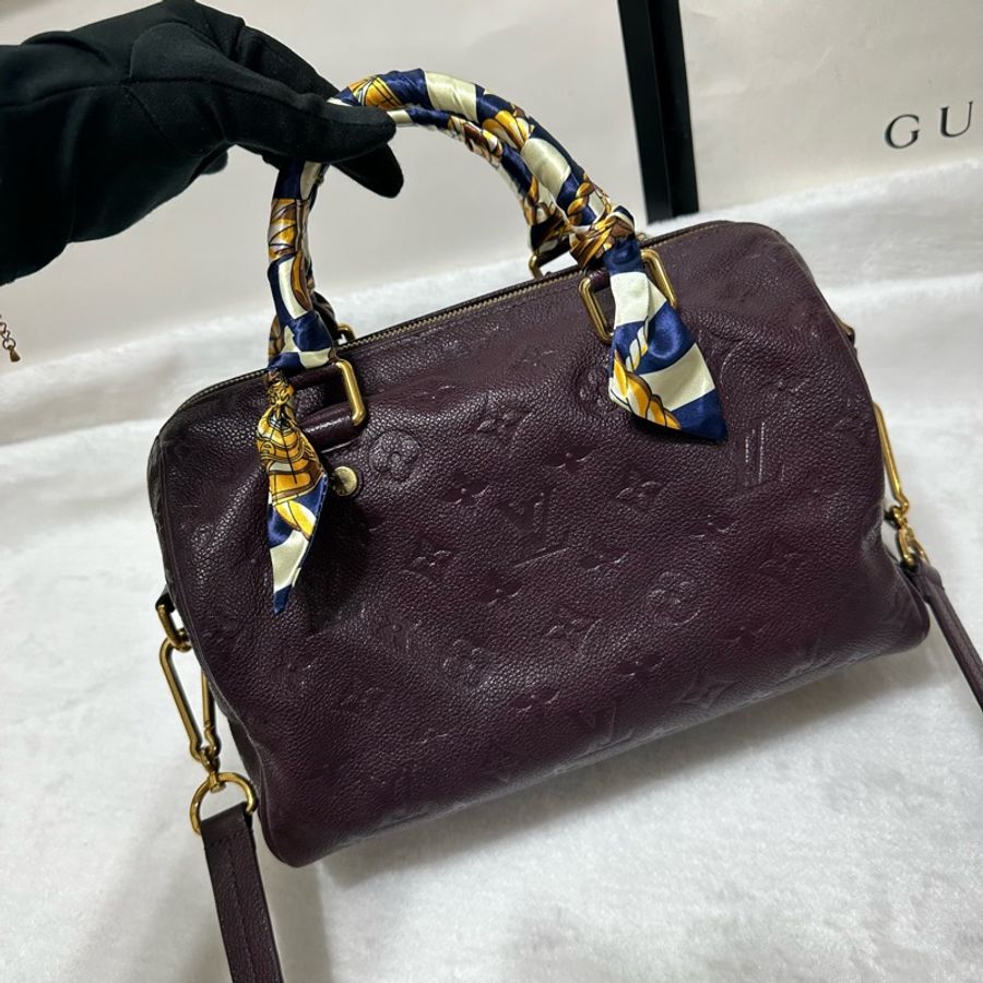 LV speedy 25 牛皮壓紋 肩背 斜背 手提包-0