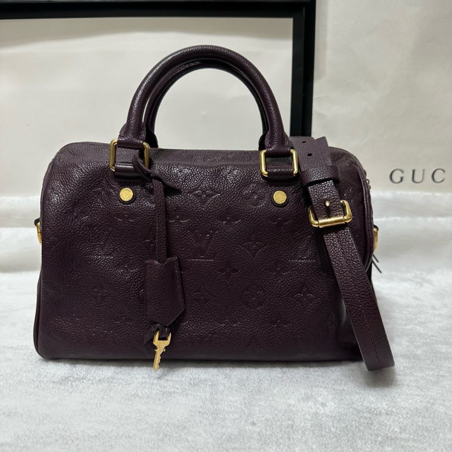 LV speedy 25 牛皮壓紋 肩背 斜背 手提包-3