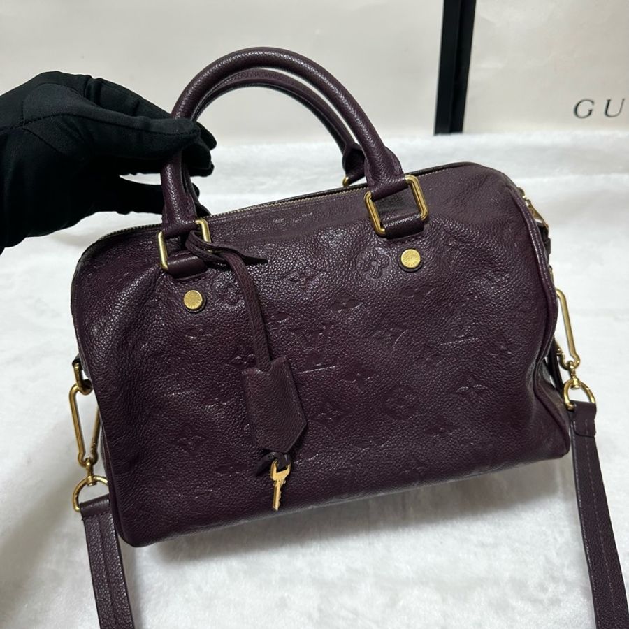 LV speedy 25 牛皮壓紋 肩背 斜背 手提包-5