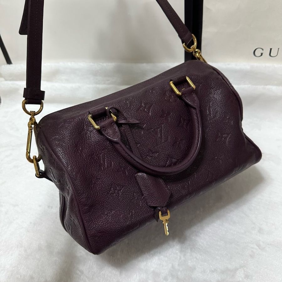 LV speedy 25 牛皮壓紋 肩背 斜背 手提包-7