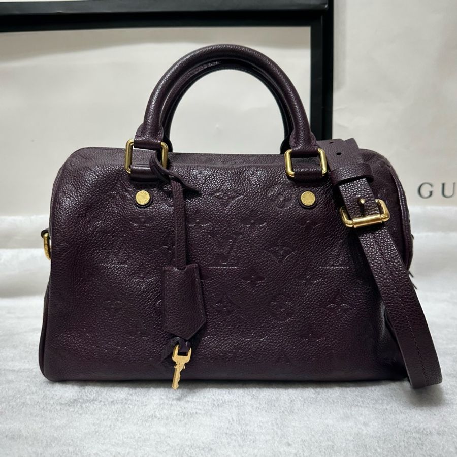LV speedy 25 牛皮壓紋 肩背 斜背 手提包-12
