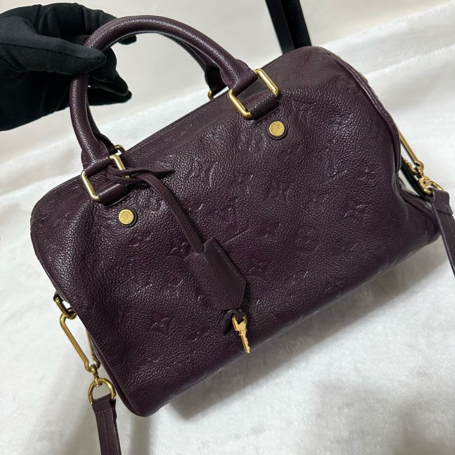 LV speedy 25 牛皮壓紋 肩背 斜背 手提包-14