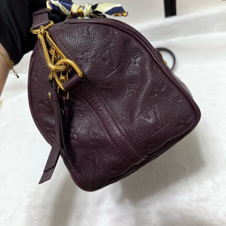 LV speedy 25 牛皮壓紋 肩背 斜背 手提包-30