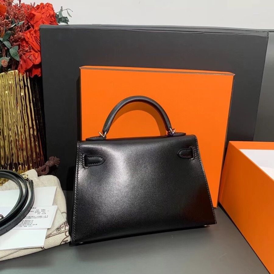 Hermes愛馬仕mini Kelly二代黑色box皮銀扣U刻-1