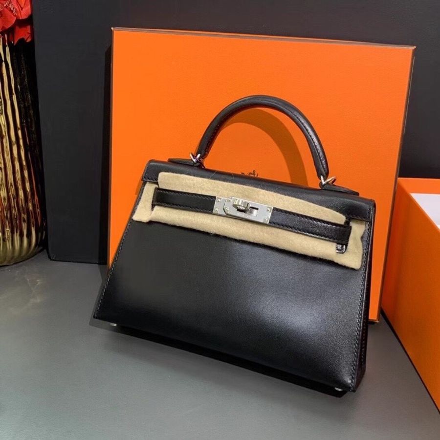 Hermes愛馬仕mini Kelly二代黑色box皮銀扣U刻-2