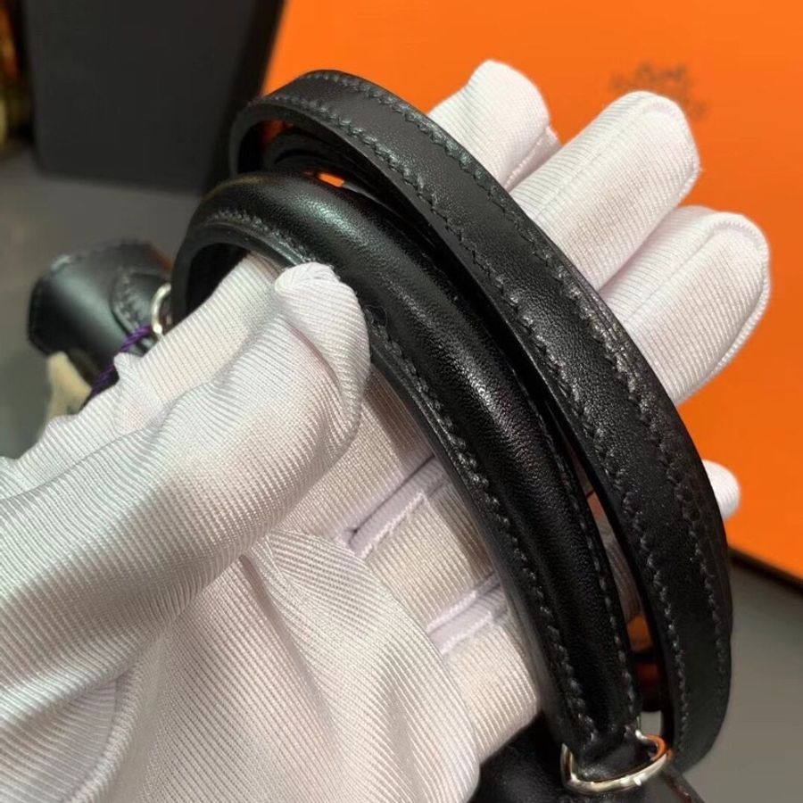 Hermes愛馬仕mini Kelly二代黑色box皮銀扣U刻-4