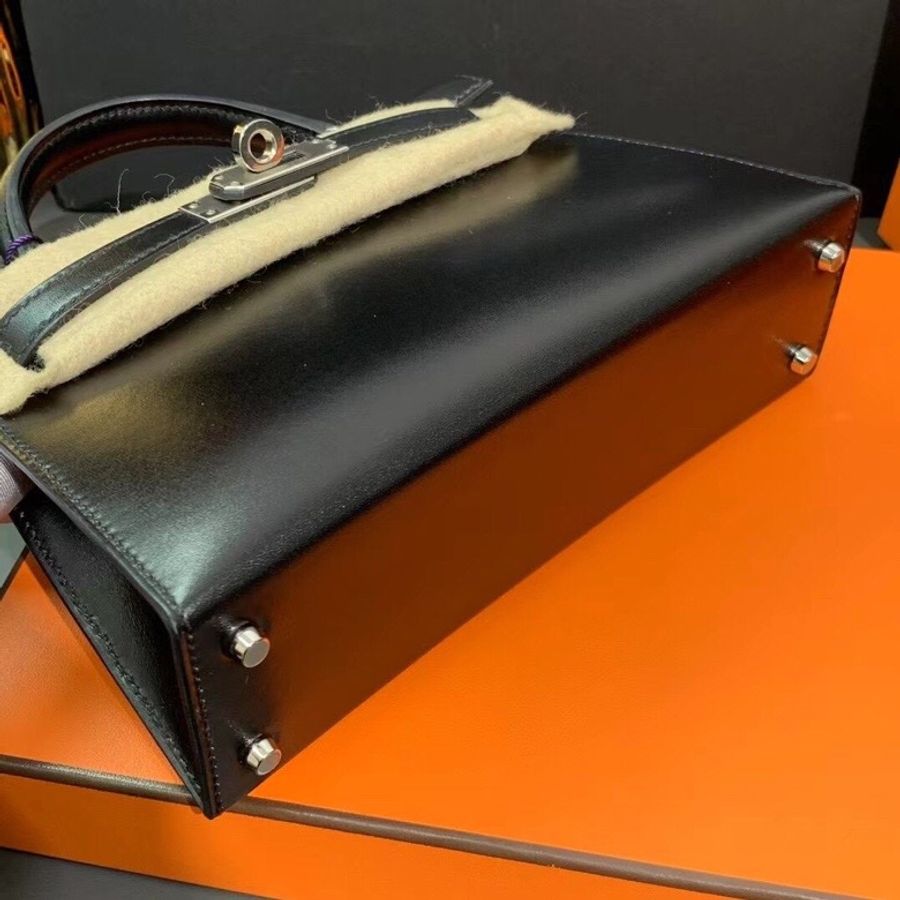 Hermes愛馬仕mini Kelly二代黑色box皮銀扣U刻-7