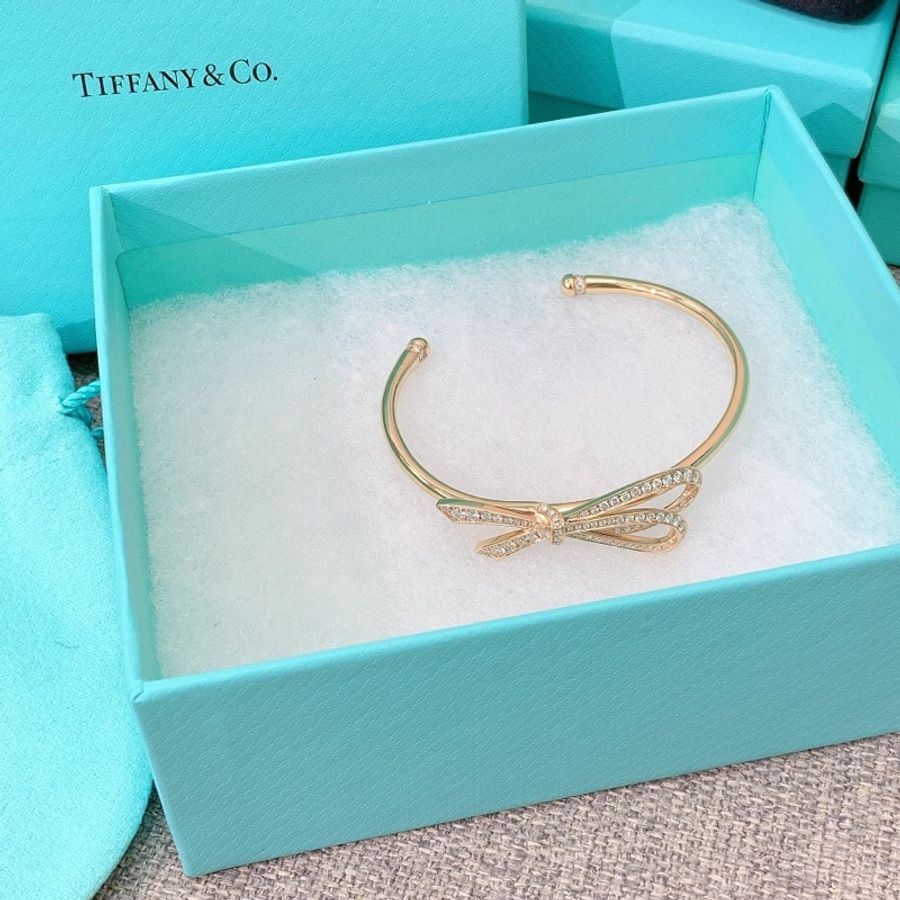 Tiffany 蒂芙尼滿鑽大蝴蝶結Bow 玫瑰金手鐲 m碼,尺寸適合手腕16厘米佩戴-0