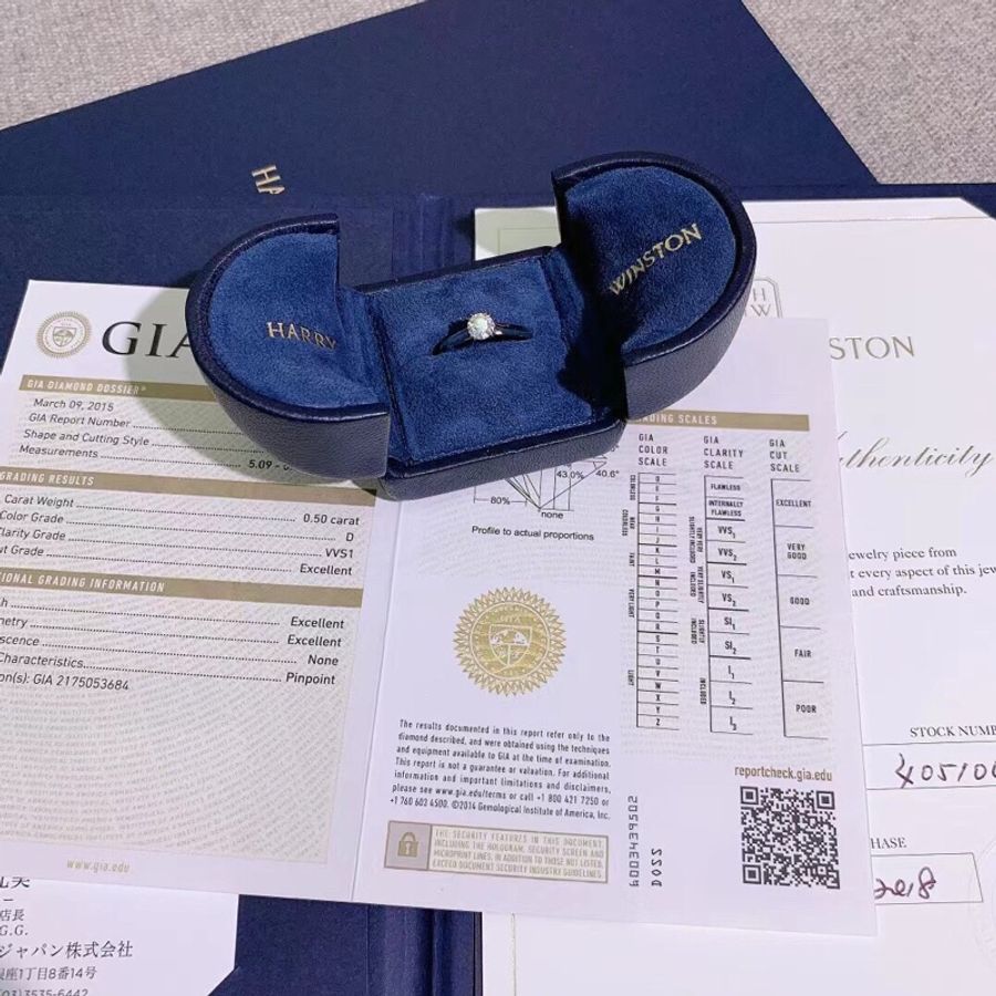 Harry Winston 海瑞溫斯頓0.5克拉鑽戒51號,0.5克拉,D色,vvs1,2019年購入-0